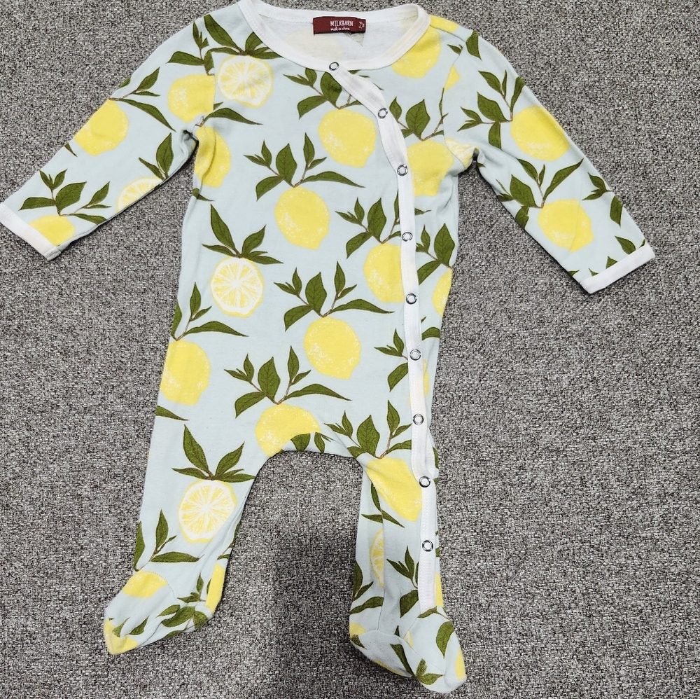Milkbarn Baby Size 3-6 Months Lemon Organic Cotton Snap Footed Playsuit